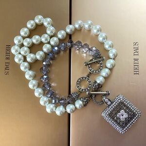Heidi Daus Set Tantalizing Beaded Crystal Toggle Necklace & Bracelet Ivory